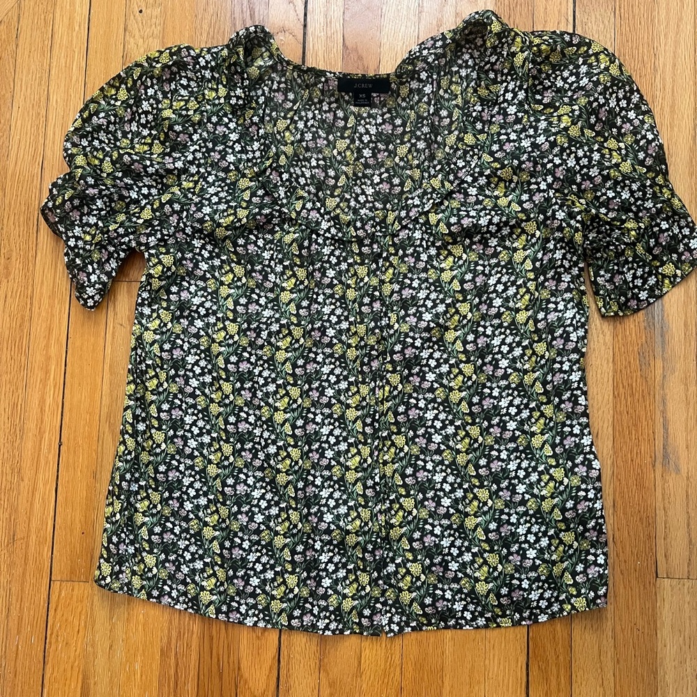 J. Crew Floral Ruffle Blouse - Black and Yellow Size XS